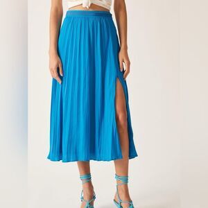 Anthropologie Pleated A-Line Midi Skirt Turquoise Size 14 NWT